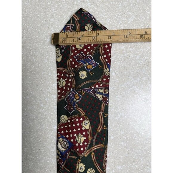 VTG Burberry London Tie with Baseball Theme 100% Silk - Picture 9 of 10